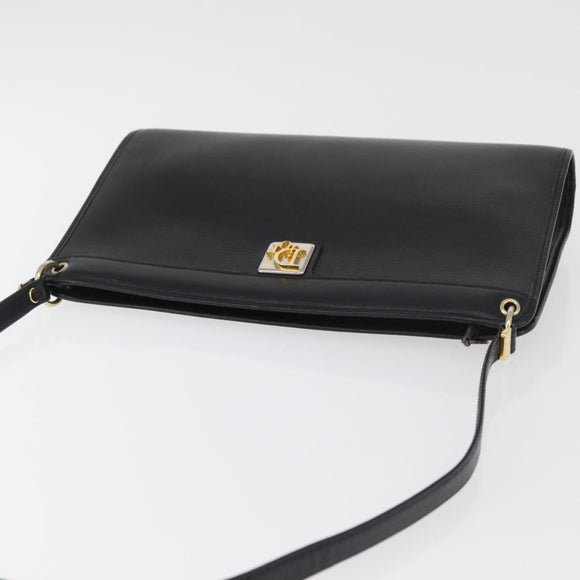 Christian Dior Shoulder Bag Leather Black Gold Auth 182420