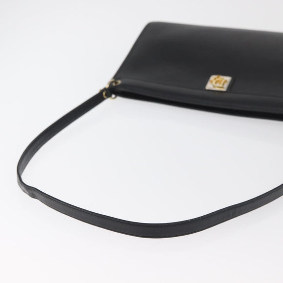 Christian Dior Shoulder Bag Leather Black Gold Auth 182420