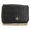 CELINE Chain Shoulder Bag Leather Black Gold Auth 182421V-1