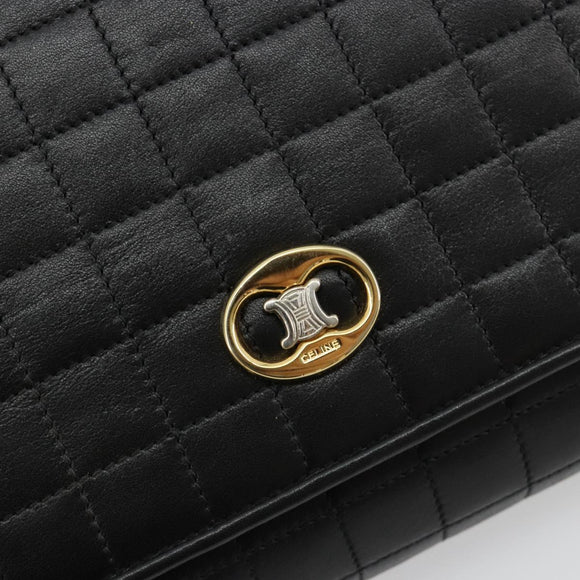 CELINE Chain Shoulder Bag Leather Black Gold Auth 182421V