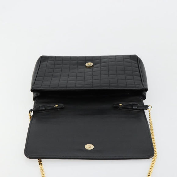 CELINE Chain Shoulder Bag Leather Black Gold Auth 182421V