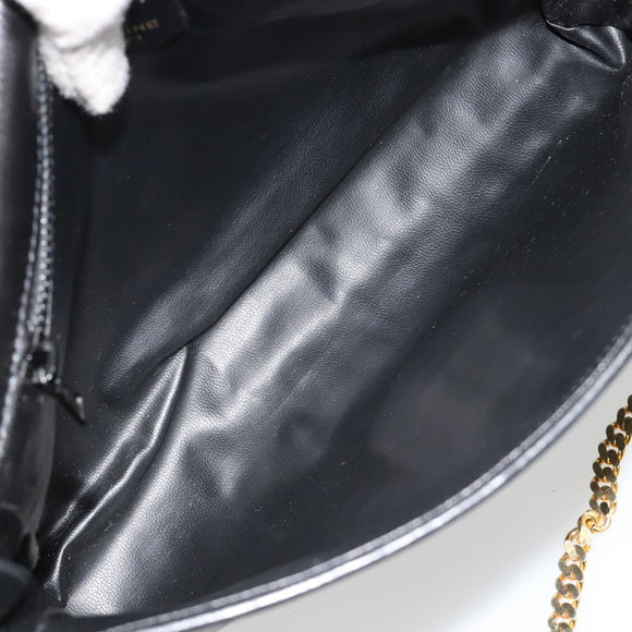 CELINE Chain Shoulder Bag Leather Black Gold Auth 182421V