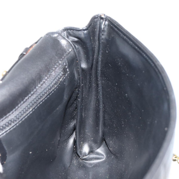 CELINE Chain Shoulder Bag Leather Black Gold Auth 182421V