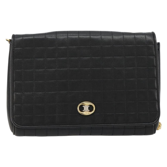 CELINE Chain Shoulder Bag Leather Black Gold Auth 182421V