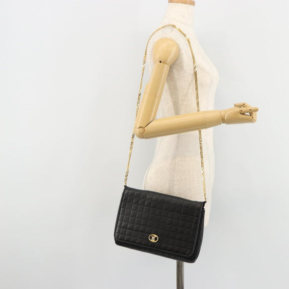 CELINE Chain Shoulder Bag Leather Black Gold Auth 182421V