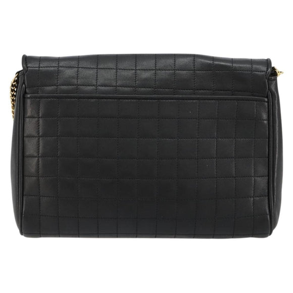 CELINE Chain Shoulder Bag Leather Black Gold Auth 182421V