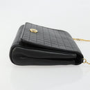 CELINE Chain Shoulder Bag Leather Black Gold Auth 182421V-4