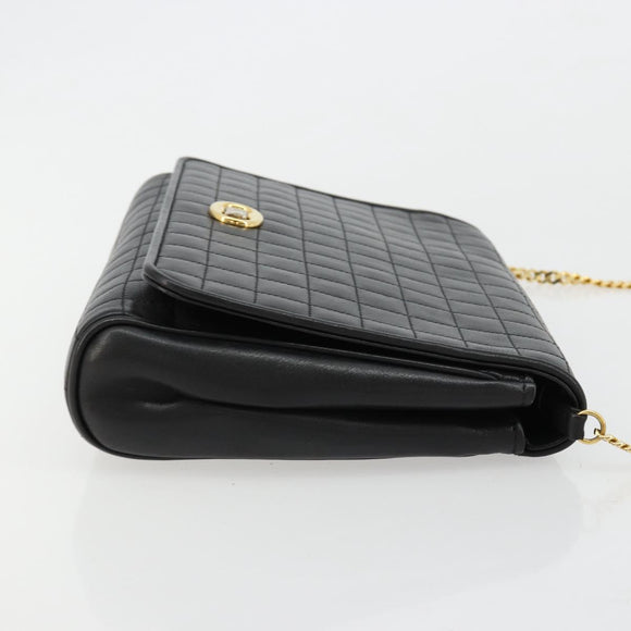 CELINE Chain Shoulder Bag Leather Black Gold Auth 182421V