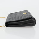 CELINE Chain Shoulder Bag Leather Black Gold Auth 182421V-5