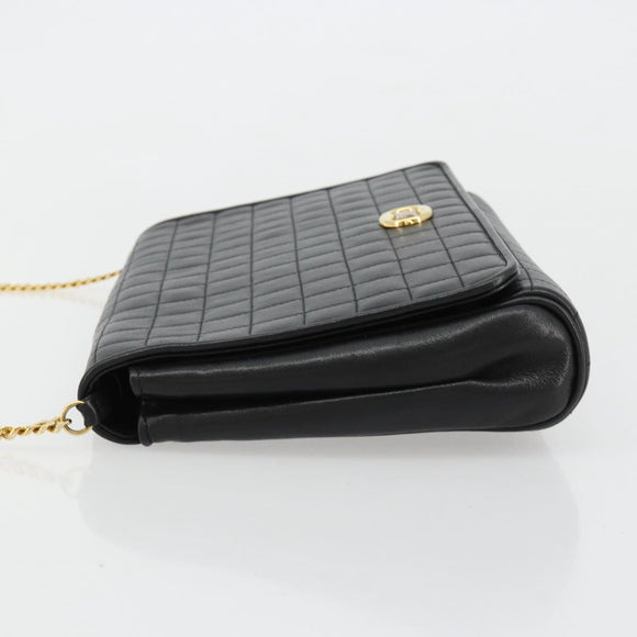 CELINE Chain Shoulder Bag Leather Black Gold Auth 182421V