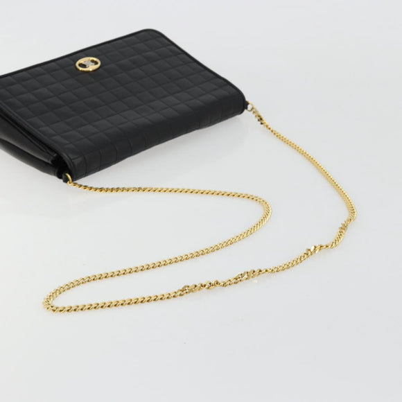 CELINE Chain Shoulder Bag Leather Black Gold Auth 182421V