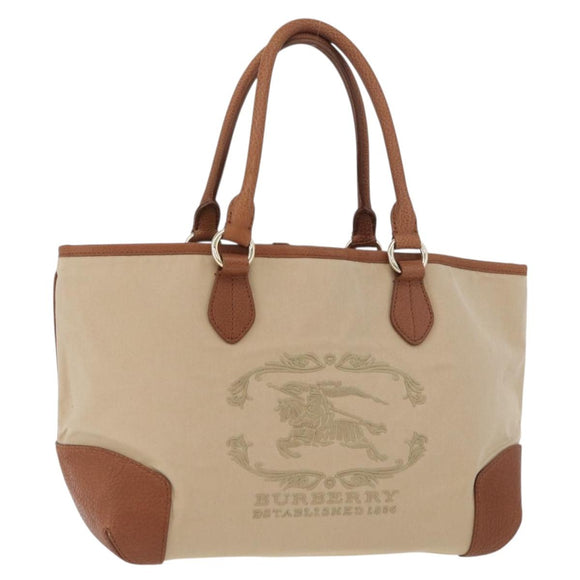 BURBERRY Tote Bag Canvas Beige Gold Auth 182423