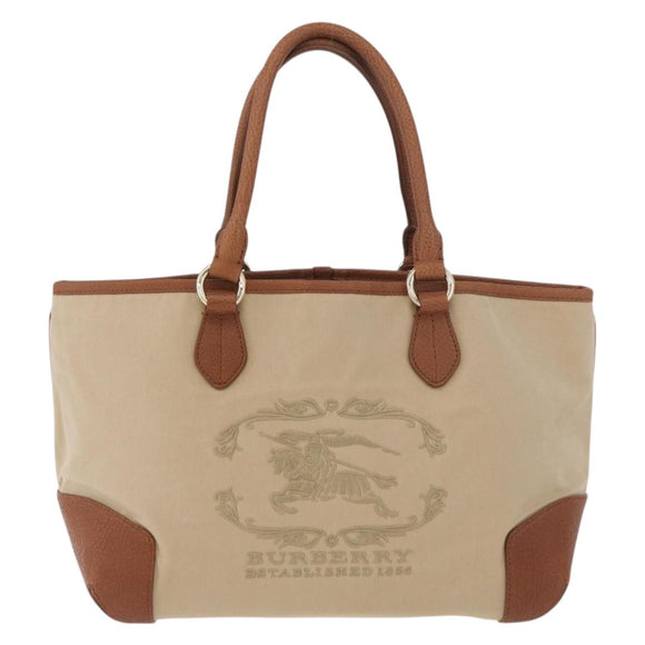 BURBERRY Tote Bag Canvas Beige Gold Auth 182423
