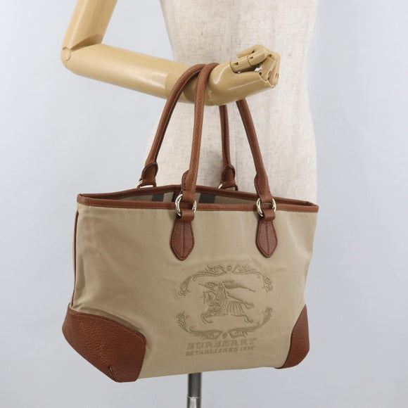 BURBERRY Tote Bag Canvas Beige Gold Auth 182423