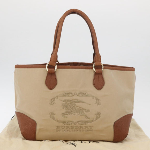 BURBERRY Tote Bag Canvas Beige Gold Auth 182423
