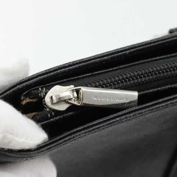 BURBERRY Tote Bag Leer Zwart Zilver Auth 182424