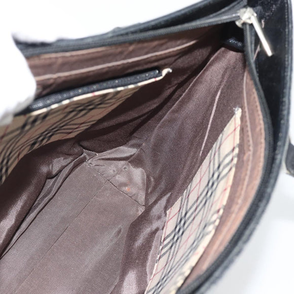 BURBERRY Tote Bag Leer Zwart Zilver Auth 182424
