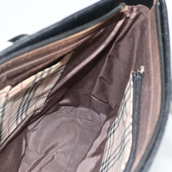 BURBERRY Tote Bag Leer Zwart Zilver Auth 182424