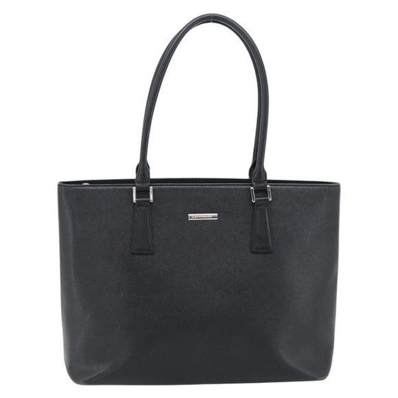 BURBERRY Tote Bag Leer Zwart Zilver Auth 182424