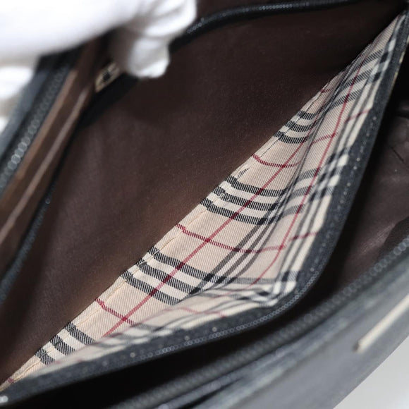 BURBERRY Tote Bag Leer Zwart Zilver Auth 182424