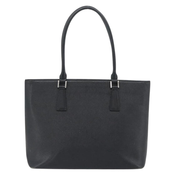 BURBERRY Tote Bag Leer Zwart Zilver Auth 182424