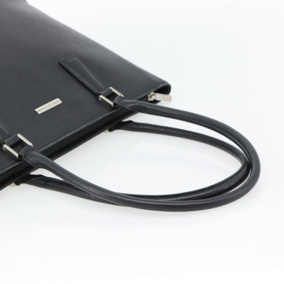 BURBERRY Tote Bag Leer Zwart Zilver Auth 182424