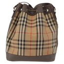 Burberrys Nova Check Portemonnee Schoudertas Canvas Beige Goud Authentiek 182425-2