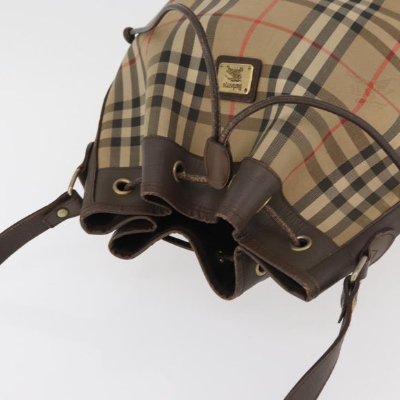 Burberrys Nova Check Portemonnee Schoudertas Canvas Beige Goud Authentiek 182425