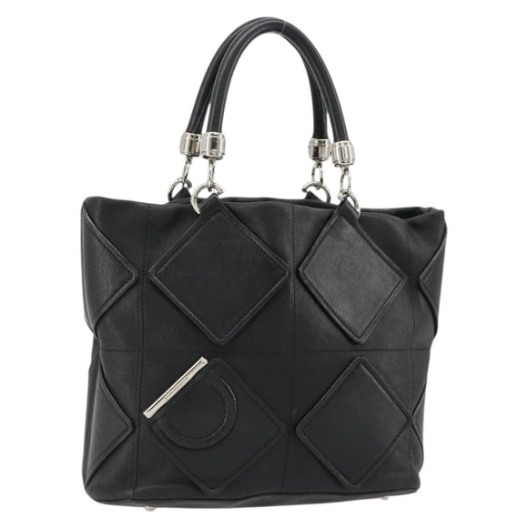 Salvatore Ferragamo Handtasche Leder Schwarz Silber Original 182426