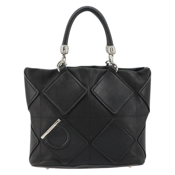 Salvatore Ferragamo Handtasche Leder Schwarz Silber Original 182426