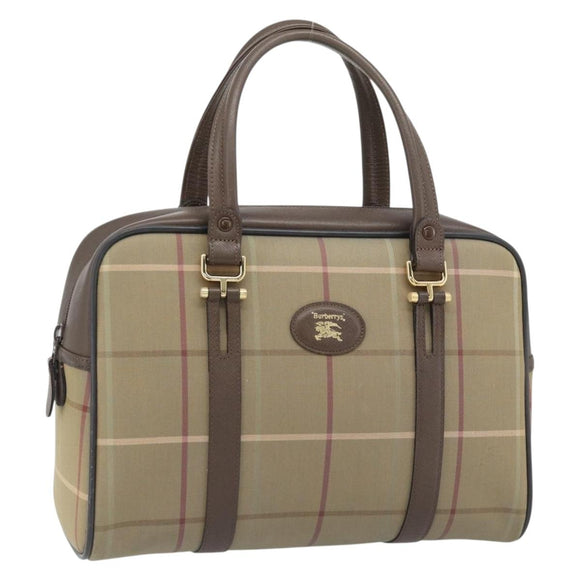 Burberrys Nova Check Boston Bag Canvas Beige Gold Auth 182436