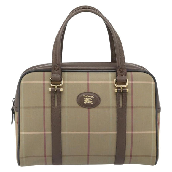 Burberrys Nova Check Boston Bag Canvas Beige Gold Auth 182436