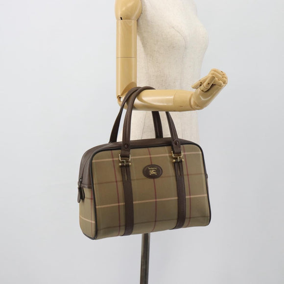 Burberrys Nova Check Boston Bag Canvas Beige Gold Auth 182436