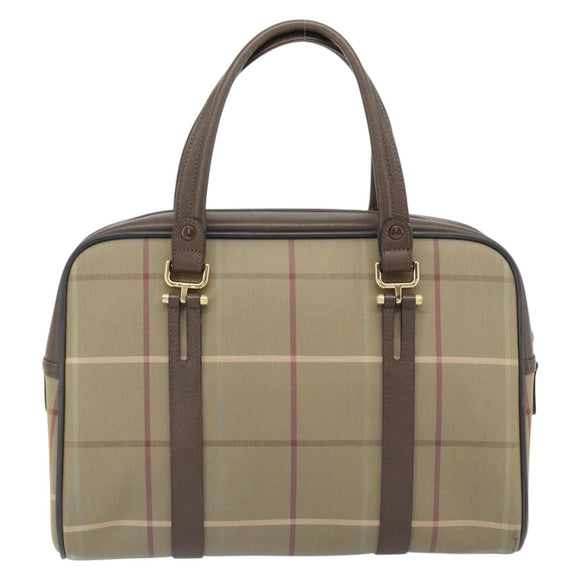 Burberrys Nova Check Boston Bag Canvas Beige Gold Auth 182436