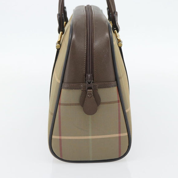 Burberrys Nova Check Boston Bag Canvas Beige Gold Auth 182436