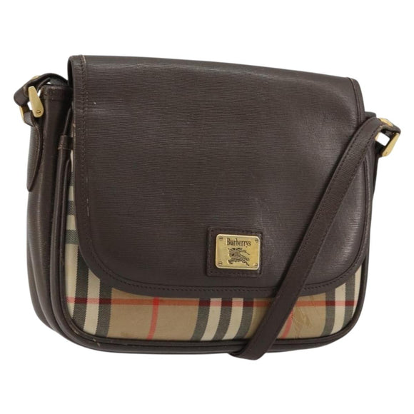 Burberrys Nova Check Shoulder Bag Canvas Leather Beige Gold Auth 182438