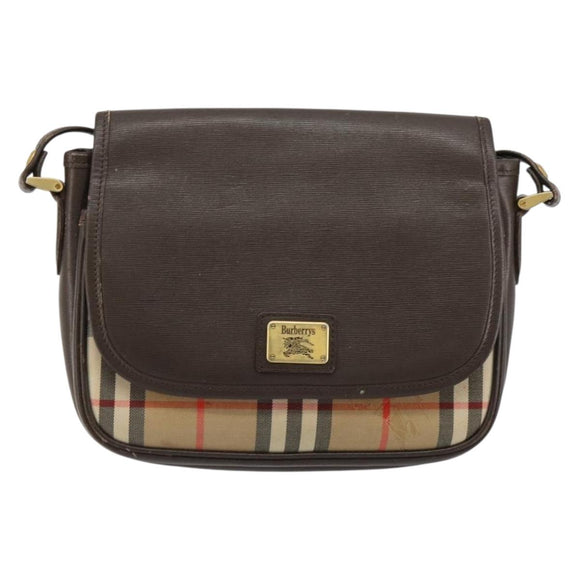Burberrys Nova Check Shoulder Bag Canvas Leather Beige Gold Auth 182438