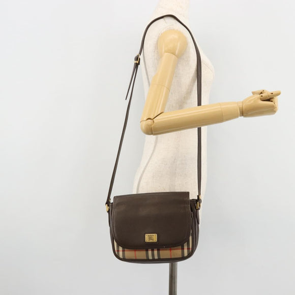 Burberrys Nova Check Shoulder Bag Canvas Leather Beige Gold Auth 182438