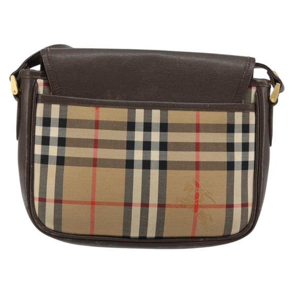 Burberrys Nova Check Shoulder Bag Canvas Leather Beige Gold Auth 182438