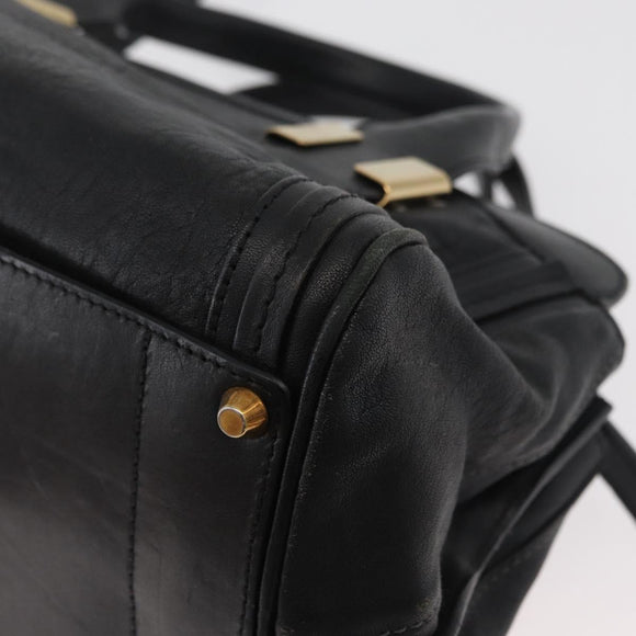 Chloe Alice Hand Bag Leather 2way Black Gold Auth 182441