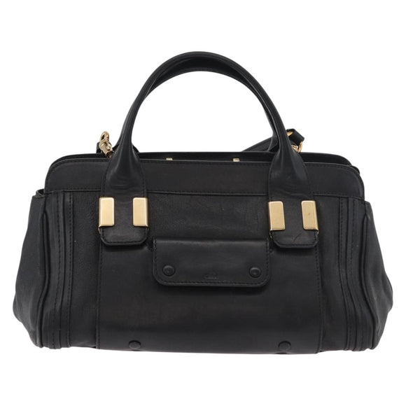 Chloe Alice Hand Bag Leather 2way Black Gold Auth 182441