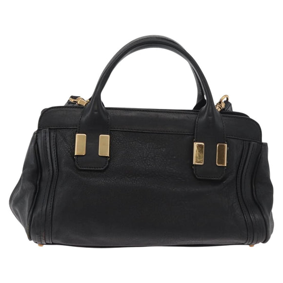 Chloe Alice Hand Bag Leather 2way Black Gold Auth 182441