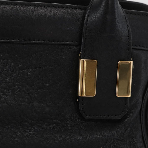 Chloe Alice Hand Bag Leather 2way Black Gold Auth 182441