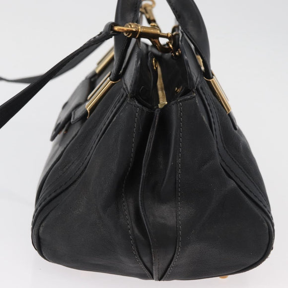 Chloe Alice Hand Bag Leather 2way Black Gold Auth 182441