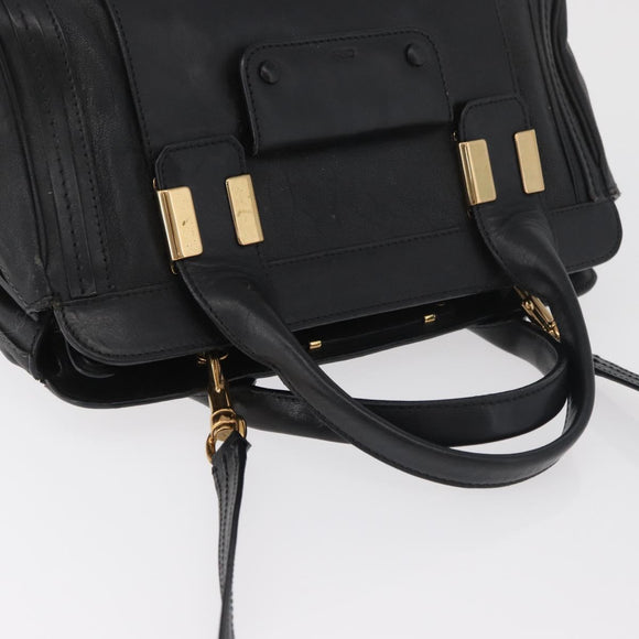 Chloe Alice Hand Bag Leather 2way Black Gold Auth 182441