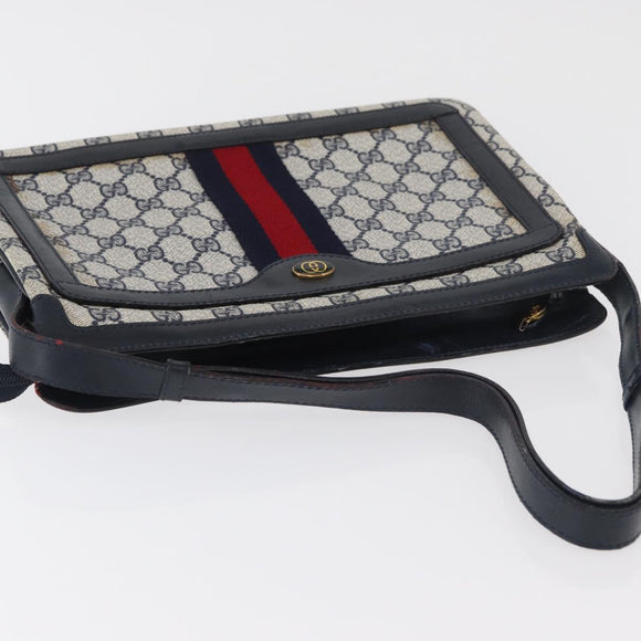GUCCI GG Supreme Sherry Line Umhängetasche PVC Navy Gold 010 378 Auth 182442