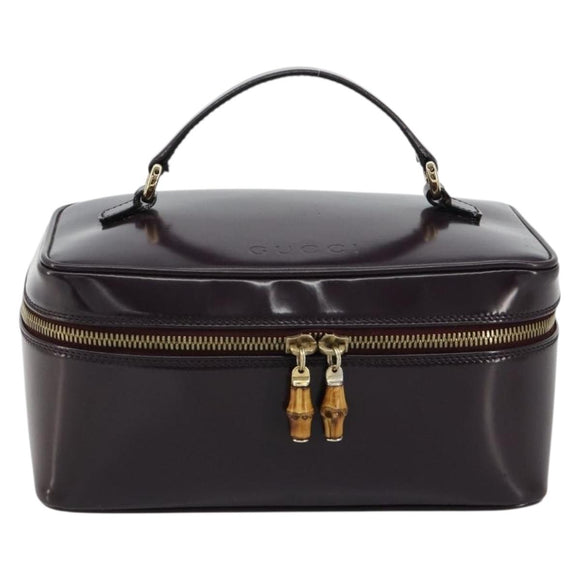 GUCCI Bamboo Vanity Hand Bag Patent leather Navy Gold 032 1956 0150 Auth 182446