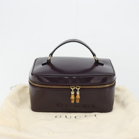GUCCI Bamboo Vanity Hand Bag Patent leather Navy Gold 032 1956 0150 Auth 182446