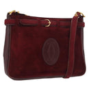 CARTIER Shoulder Bag Suede Bordeaux Gold Auth 182447-1