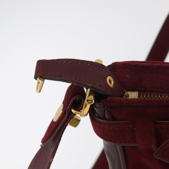 CARTIER Shoulder Bag Suede Bordeaux Gold Auth 182447
